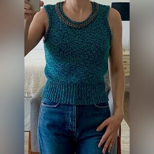 Marna Ro Blue and Green Knit Sweater with Embellishments